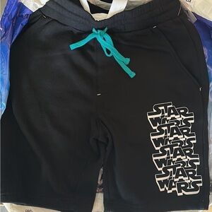 Star Wars Black Lounge Shorts with Teal Drawstring Accent